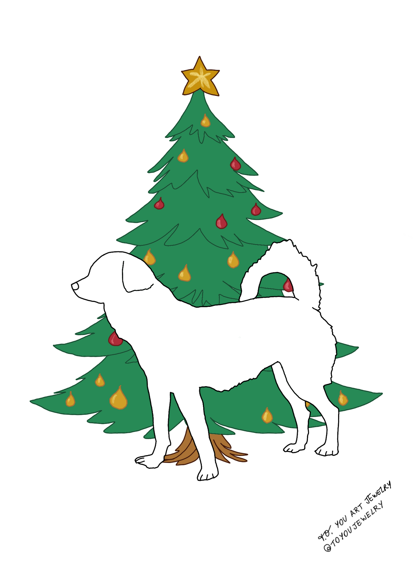 Christmas Ornament: Dog Line-Art Portrait