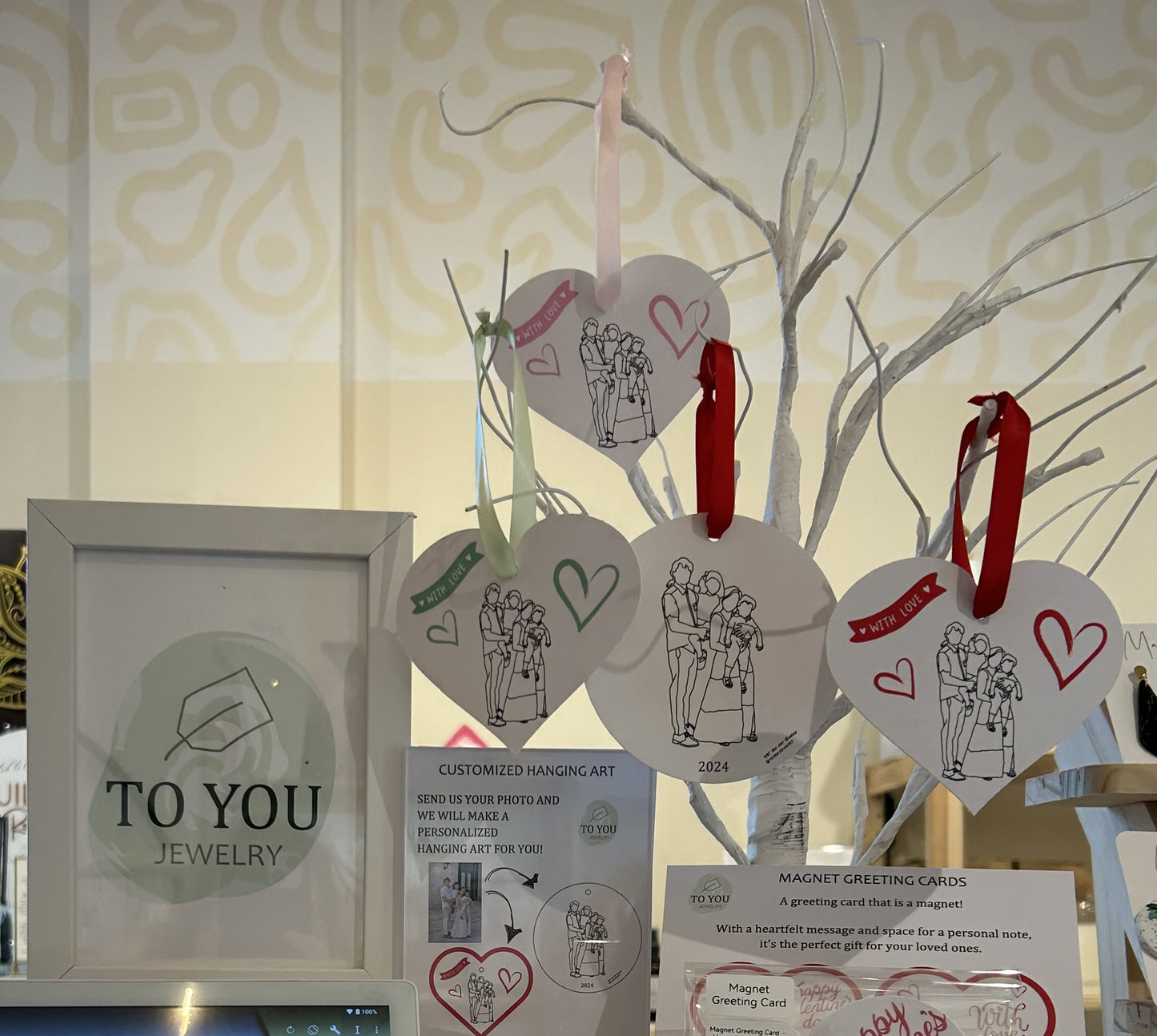 Christmas Ornament: Family Line-Art Portrait (Heart Shape)