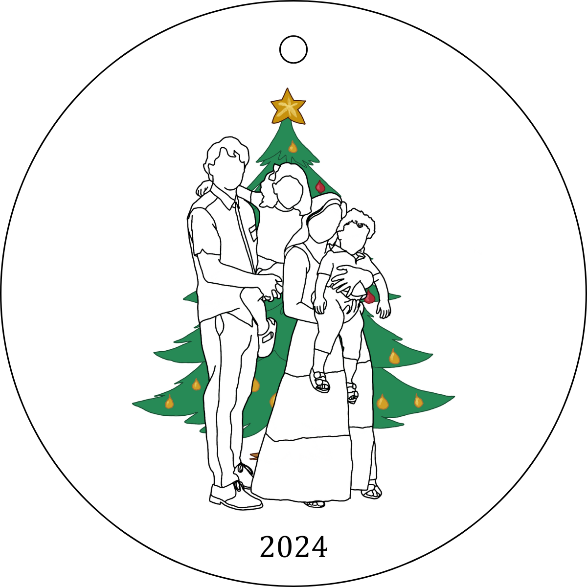 Christmas Ornament: Family Line-Art Portrait