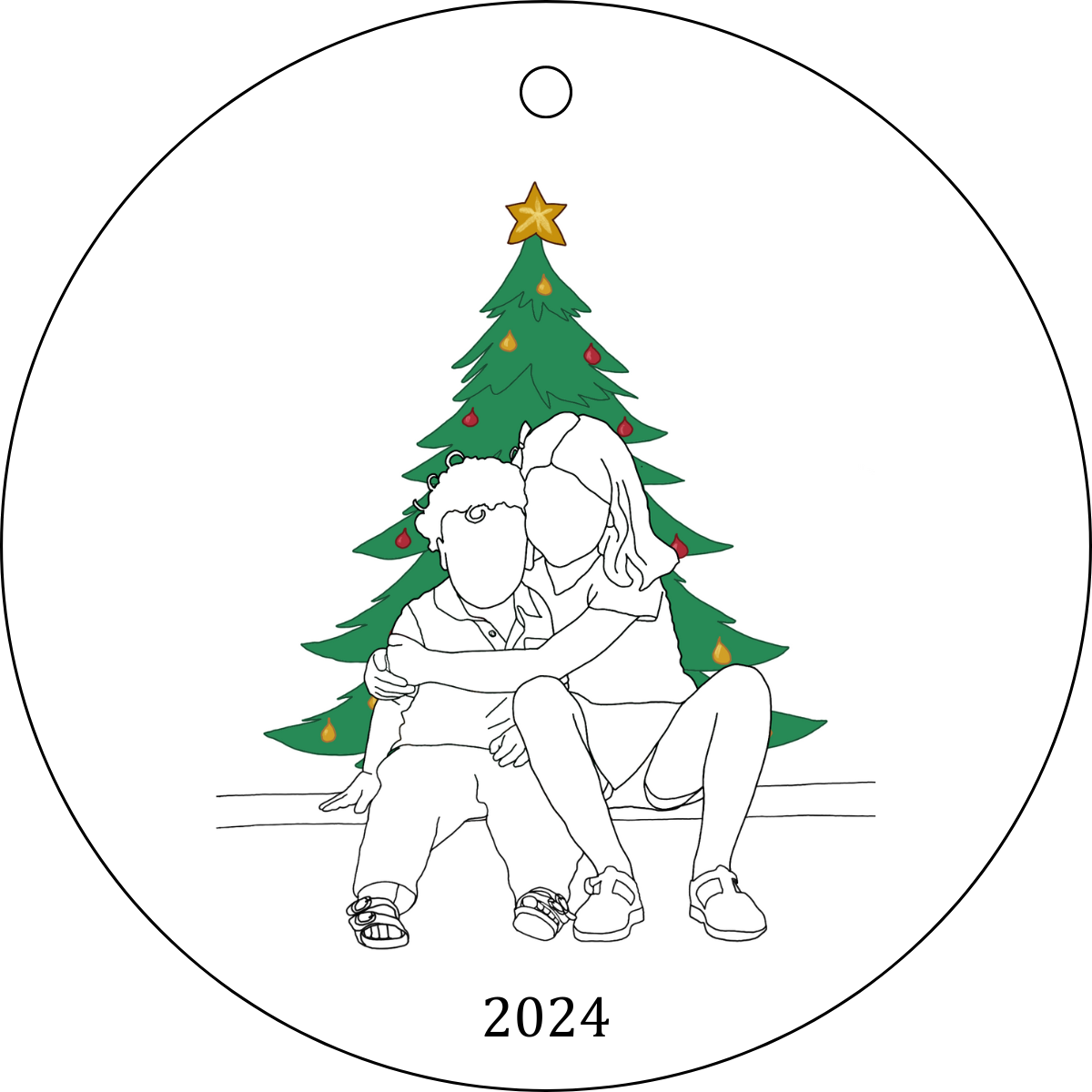 Christmas Ornament: Kids Line-Art Portrait