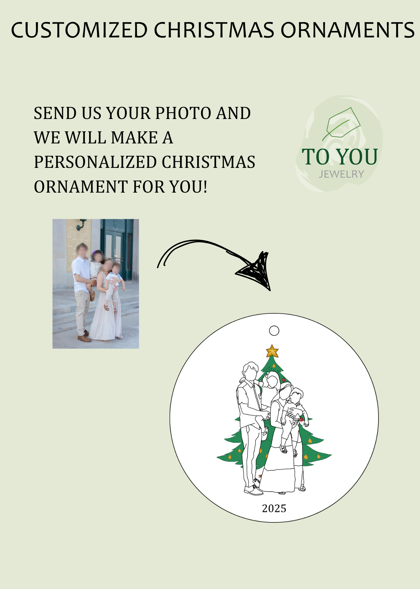 Christmas Ornament: Family Line-Art Portrait