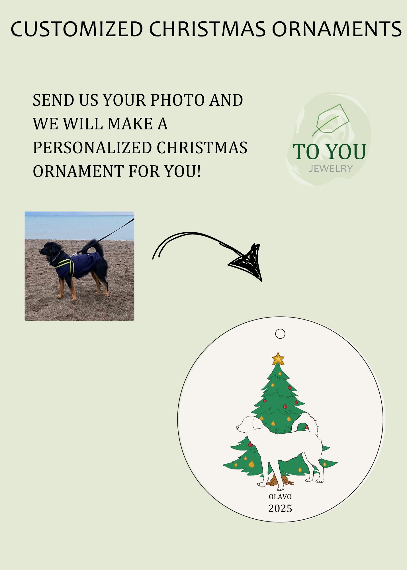 Christmas Ornament: Dog Line-Art Portrait