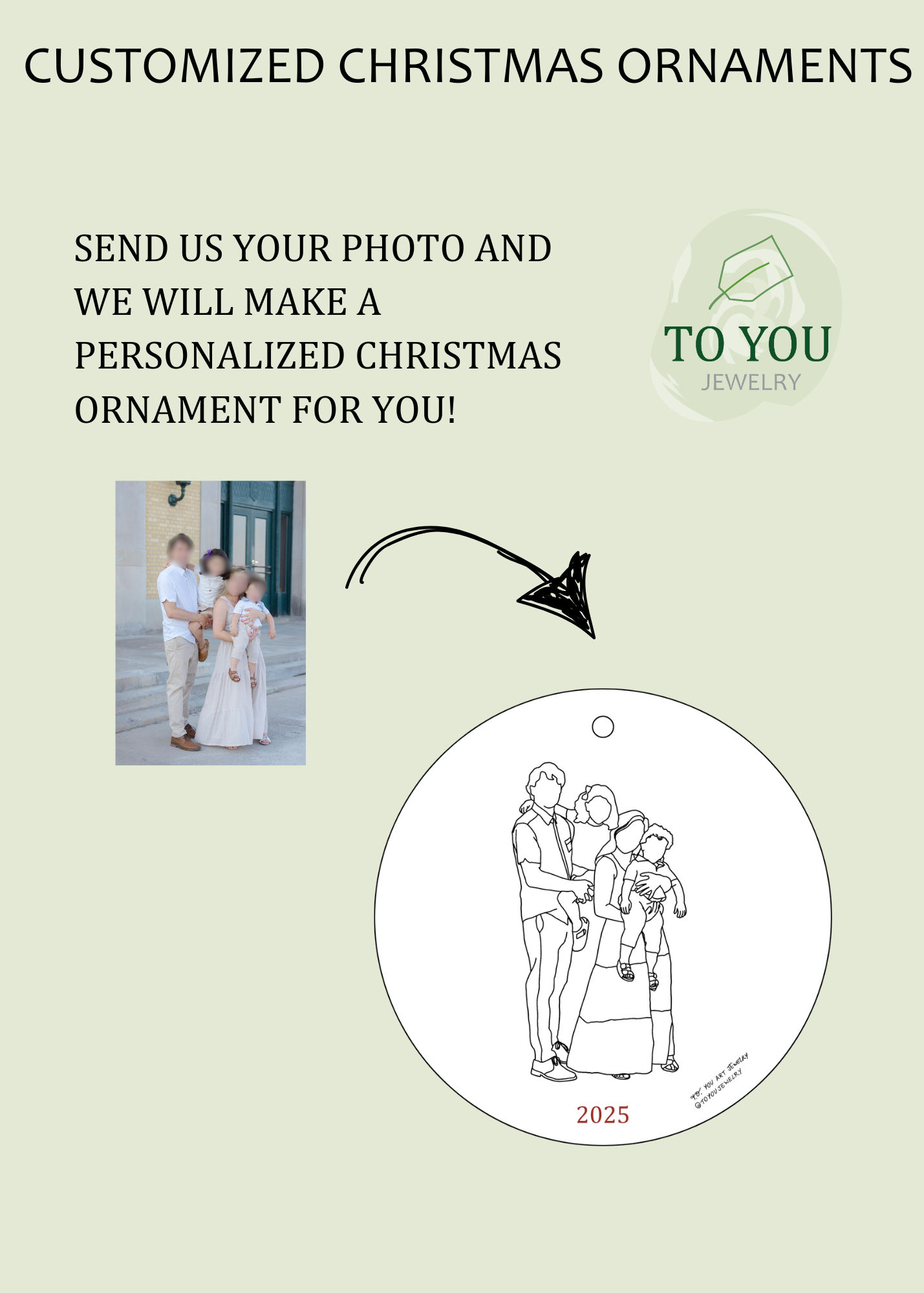 Christmas Ornament: Family Line-Art Portrait (No Tree)