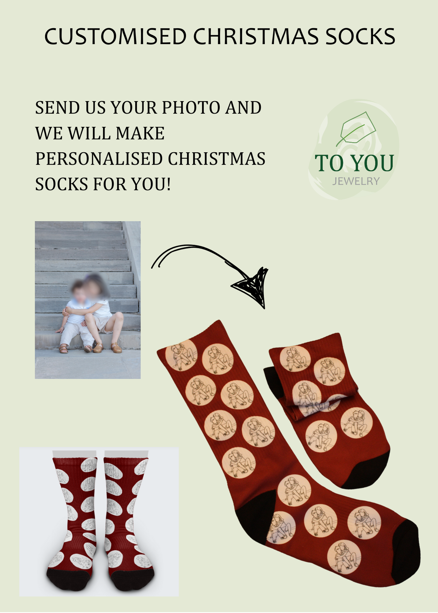 Christmas Socks: Personalised Line-Art Portrait