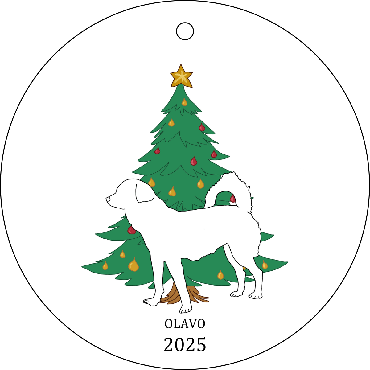 Christmas Ornament: Dog Line-Art Portrait