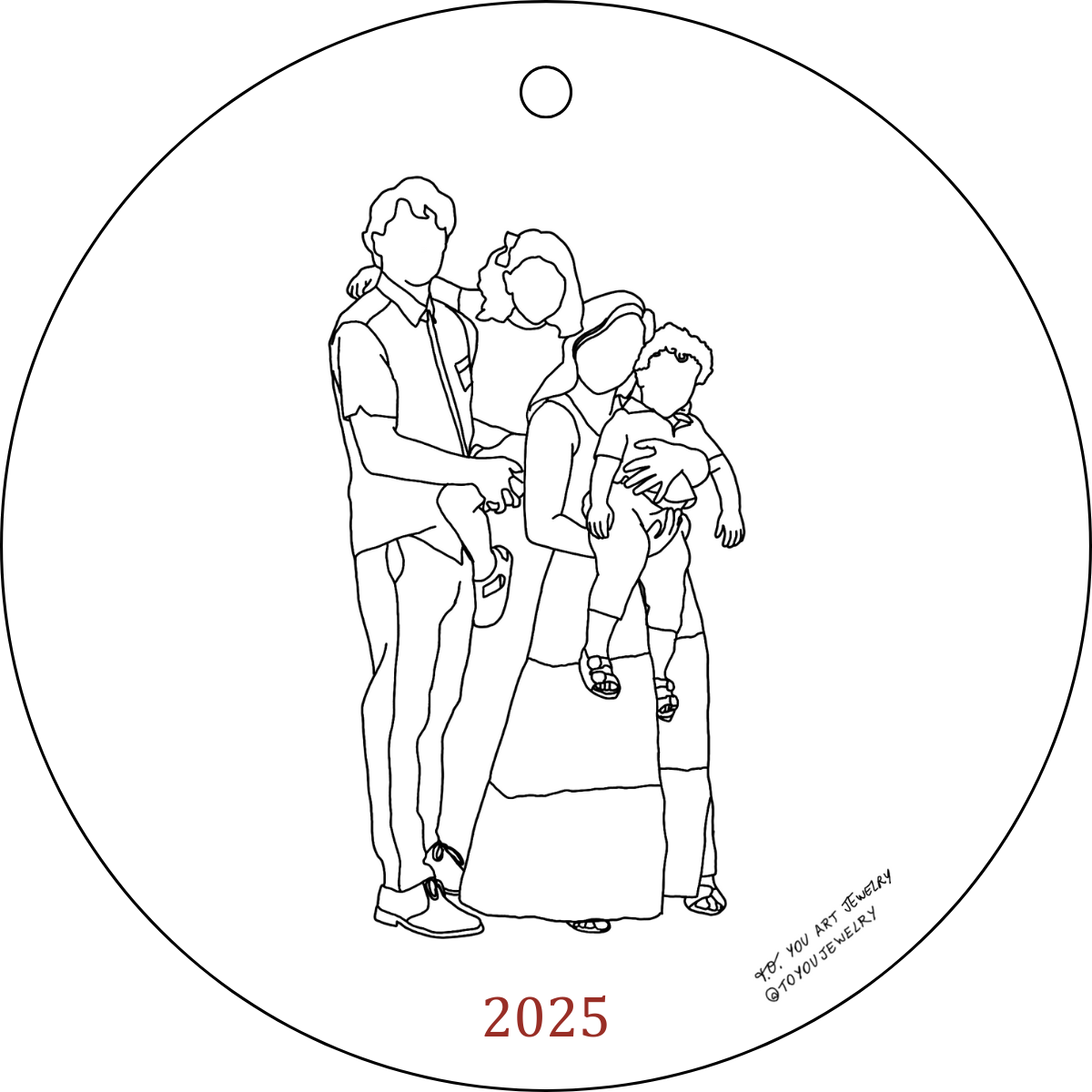 Christmas Ornament: Family Line-Art Portrait (No Tree)