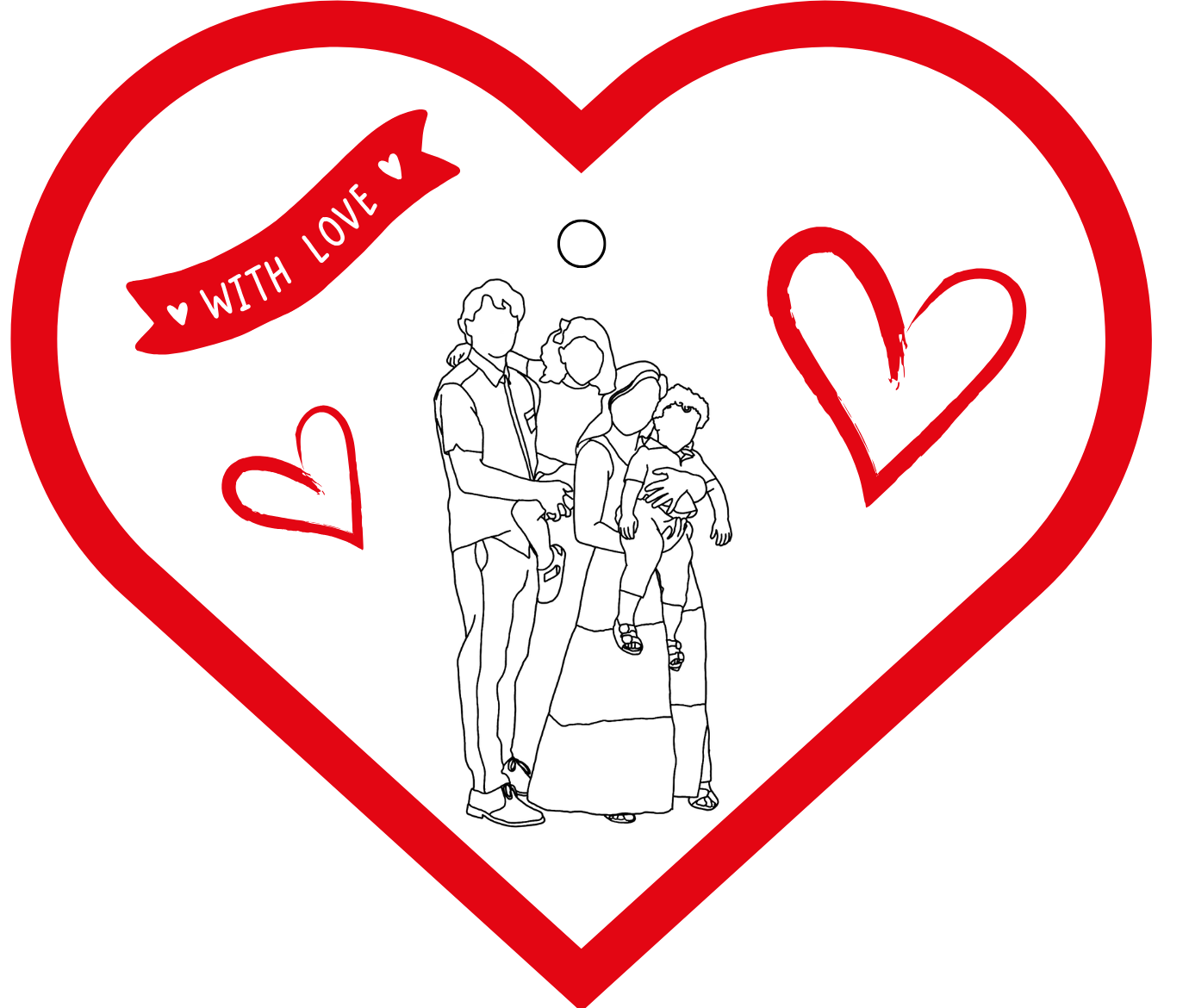 Christmas Ornament: Family Line-Art Portrait (Heart Shape)