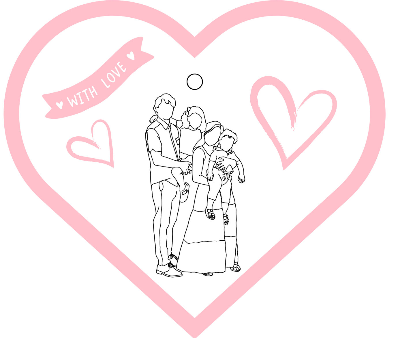 Christmas Ornament: Family Line-Art Portrait (Heart Shape)