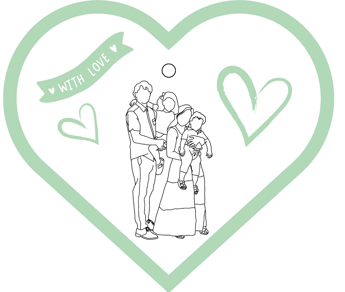 Christmas Ornament: Family Line-Art Portrait (Heart Shape)