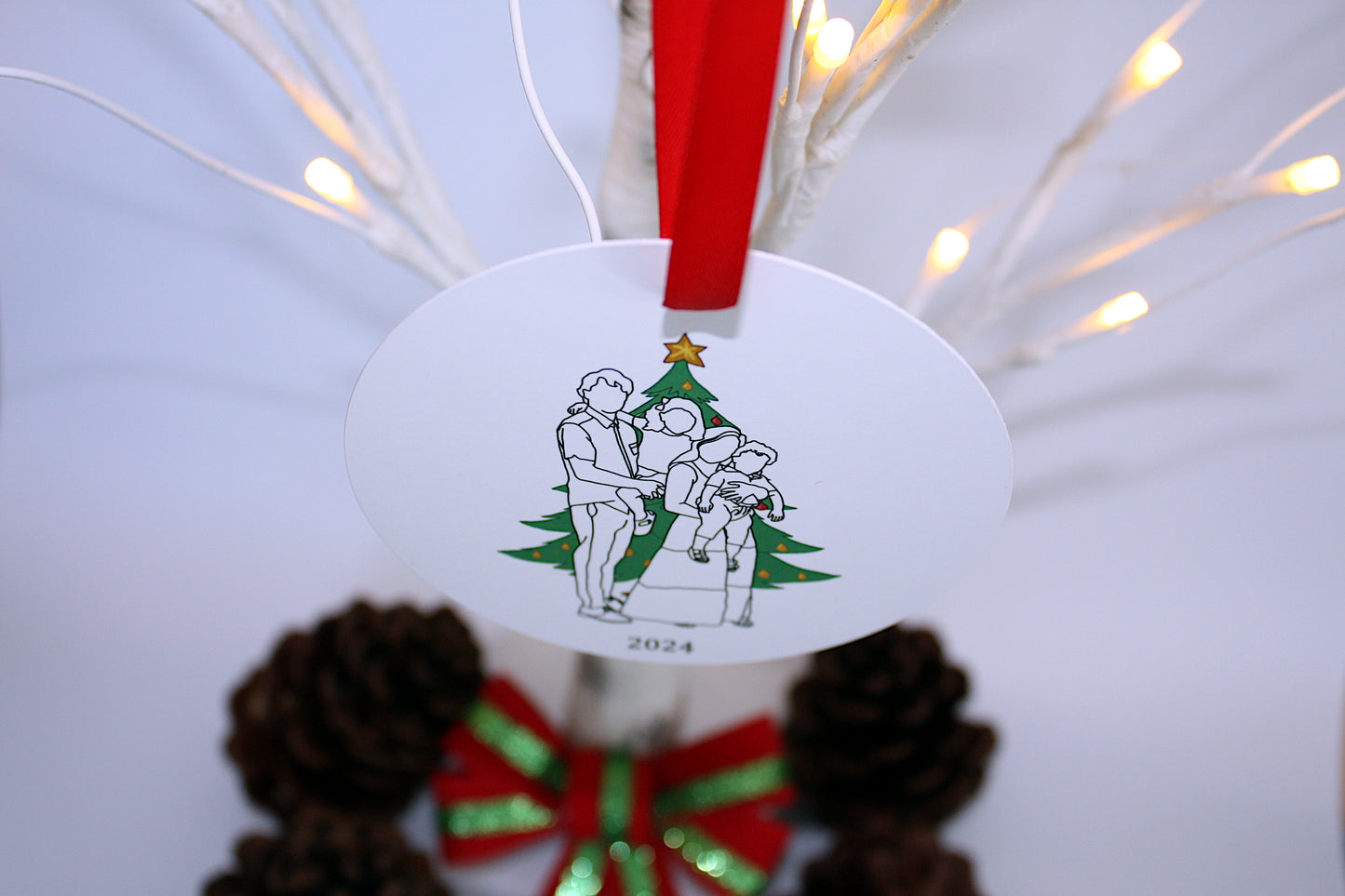 Christmas Ornament: Family Line-Art Portrait