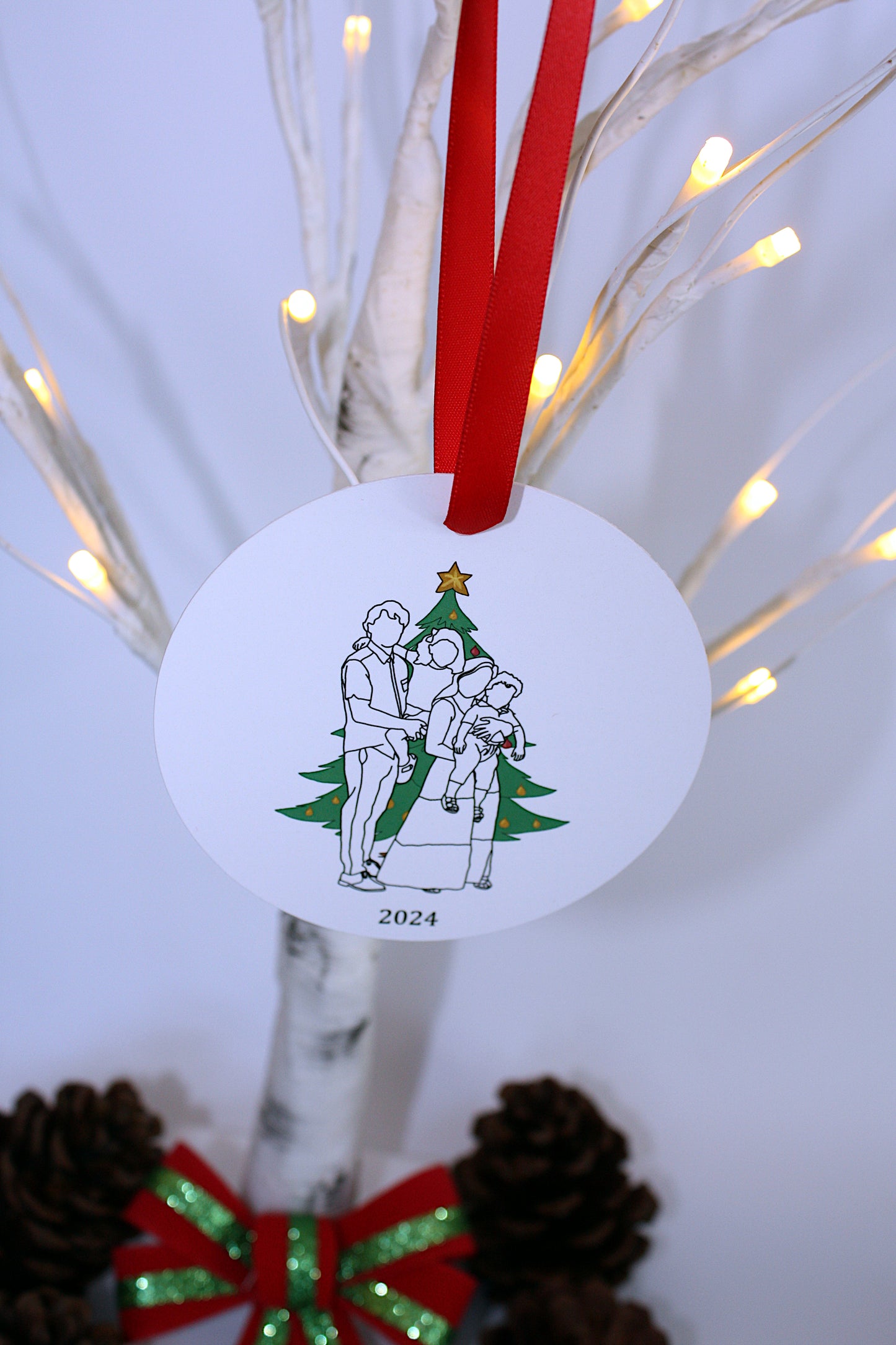 Christmas Ornament: Family Line-Art Portrait