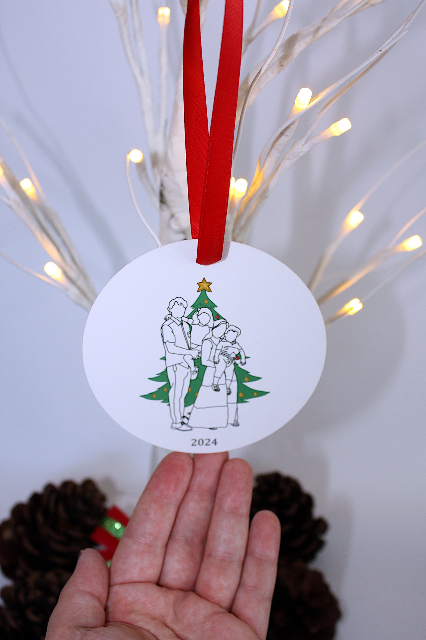 Christmas Ornament: Family Line-Art Portrait