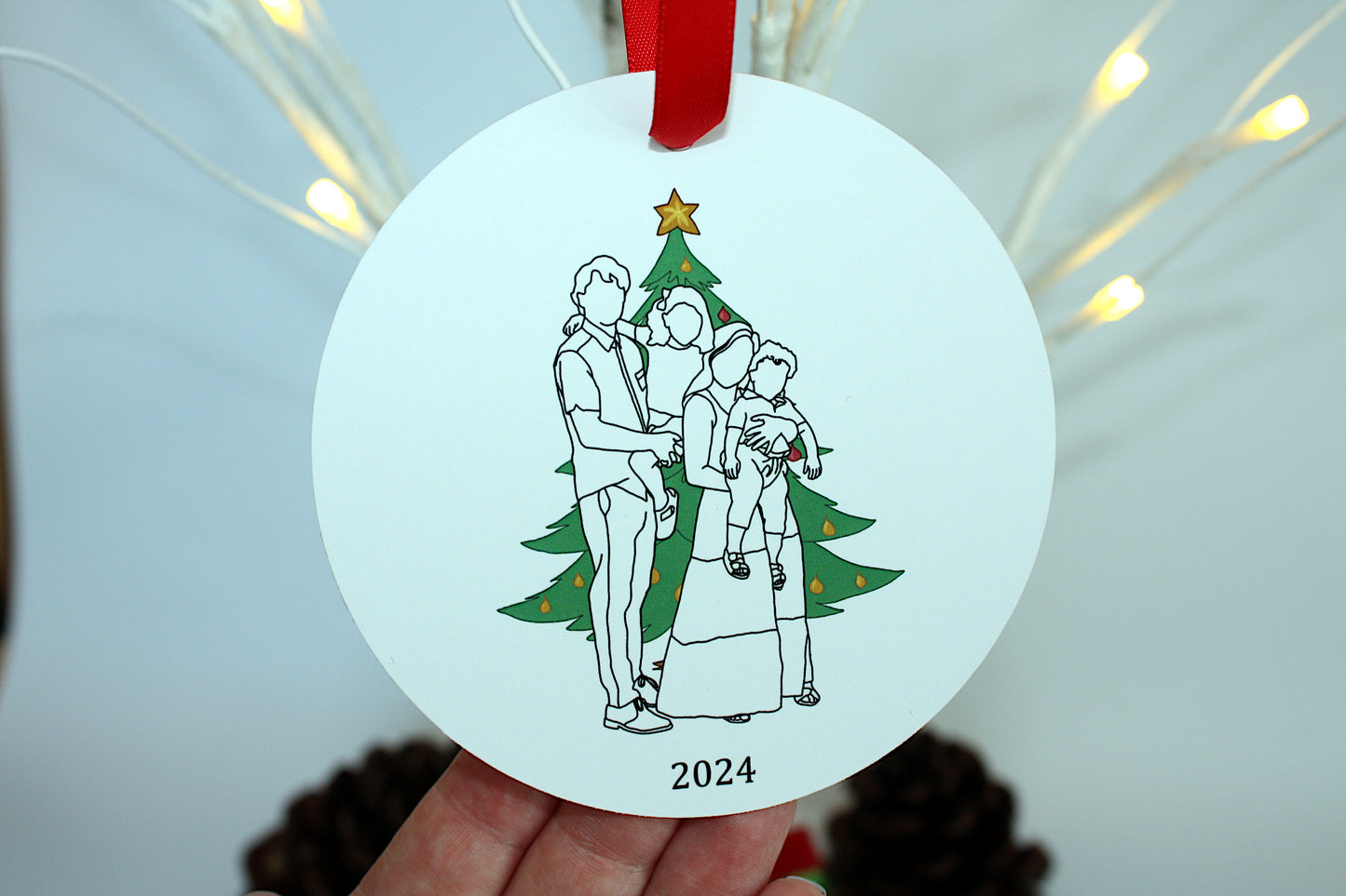 Christmas Ornament: Family Line-Art Portrait