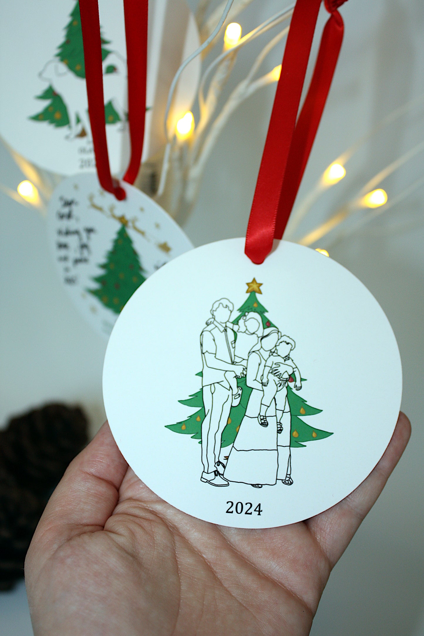 Christmas Ornament: Family Line-Art Portrait