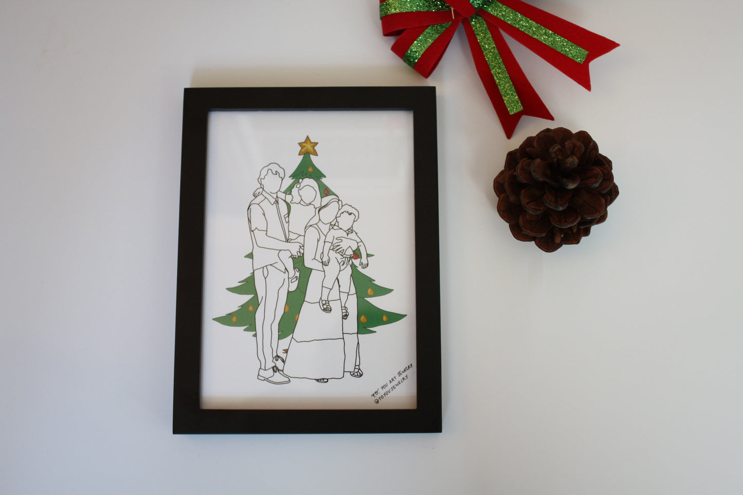 Christmas Printed Art: Family & Dog Line-Art Portraits