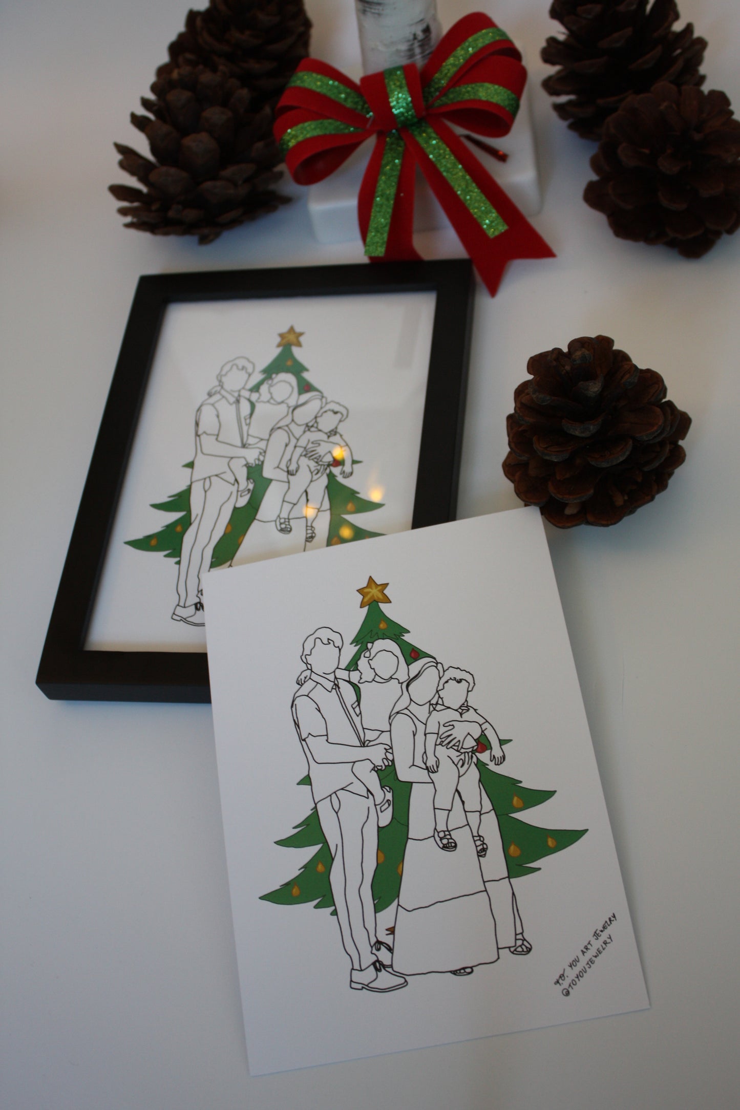 Christmas Printed Art: Family & Dog Line-Art Portraits