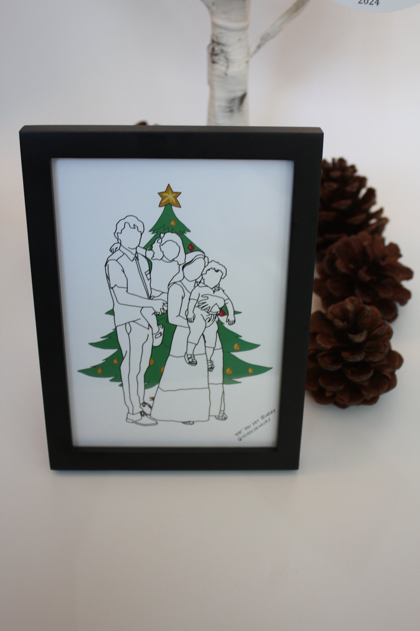 Christmas Printed Art: Family & Dog Line-Art Portraits