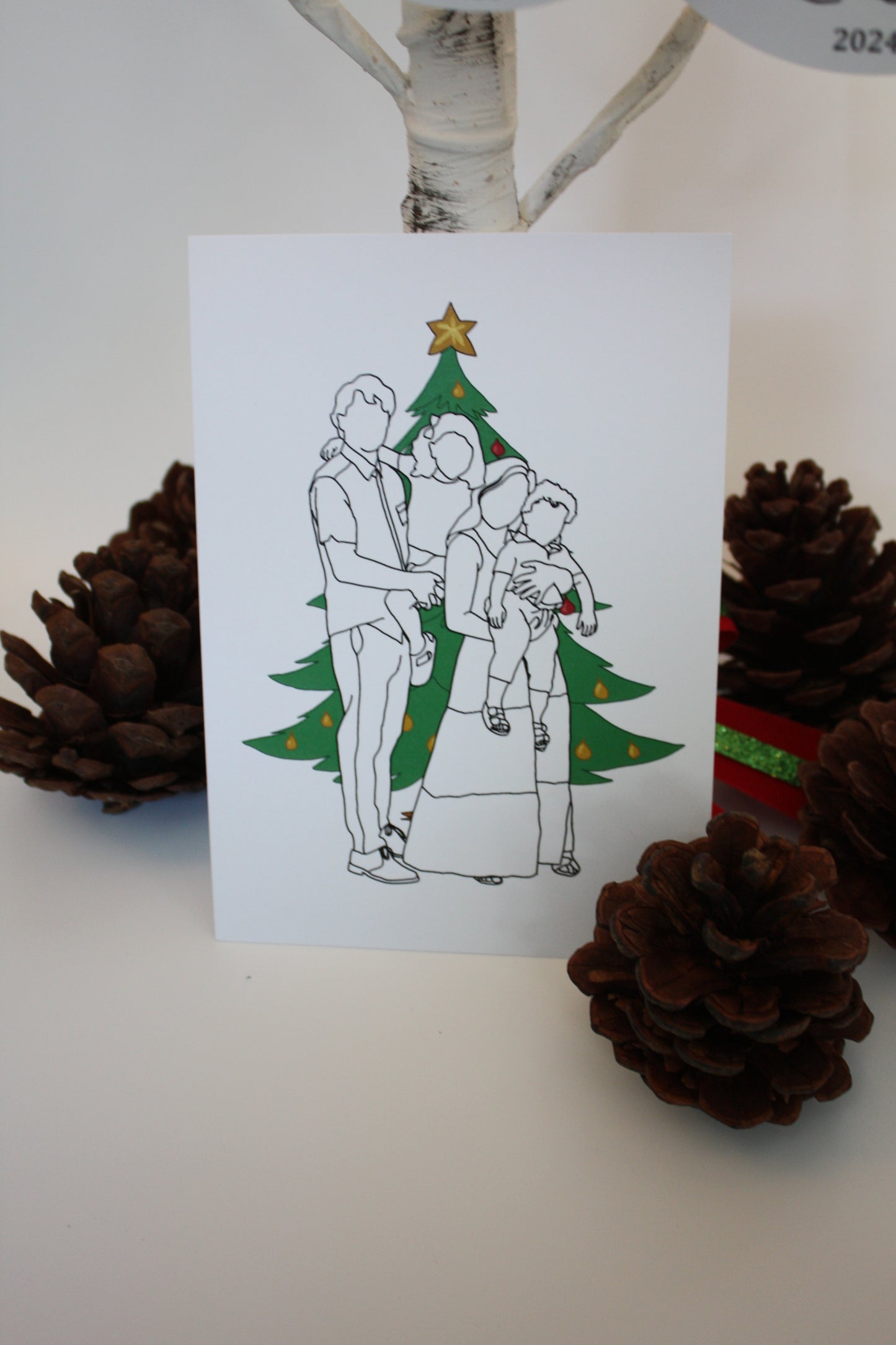 Christmas Printed Art: Family & Dog Line-Art Portraits