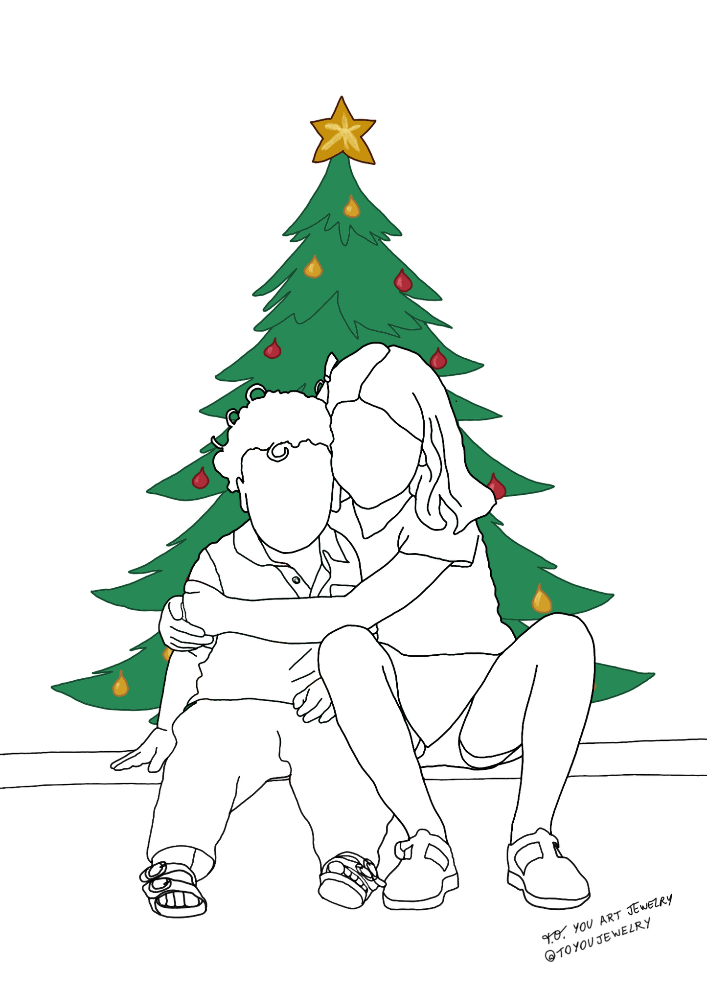 Christmas Ornament: Kids Line-Art Portrait