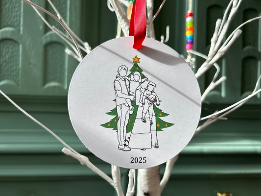 Christmas Ornament: Family Line-Art Portrait