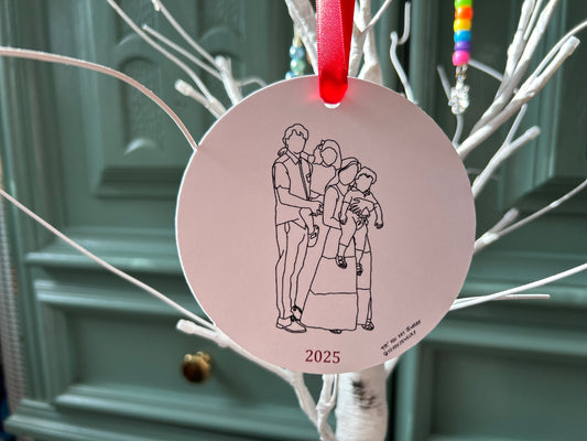 Christmas Ornament: Family Line-Art Portrait (No Tree)