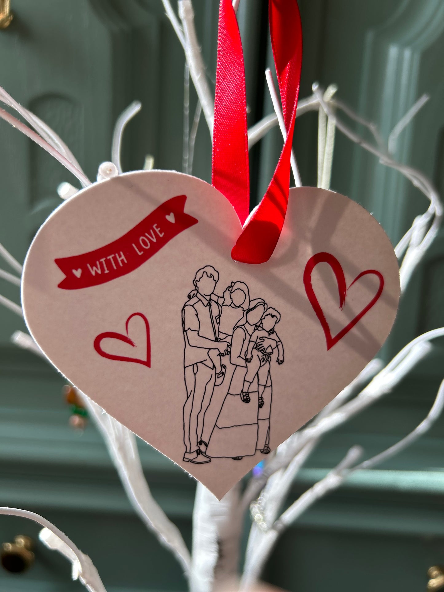 Christmas Ornament: Family Line-Art Portrait (Heart Shape)