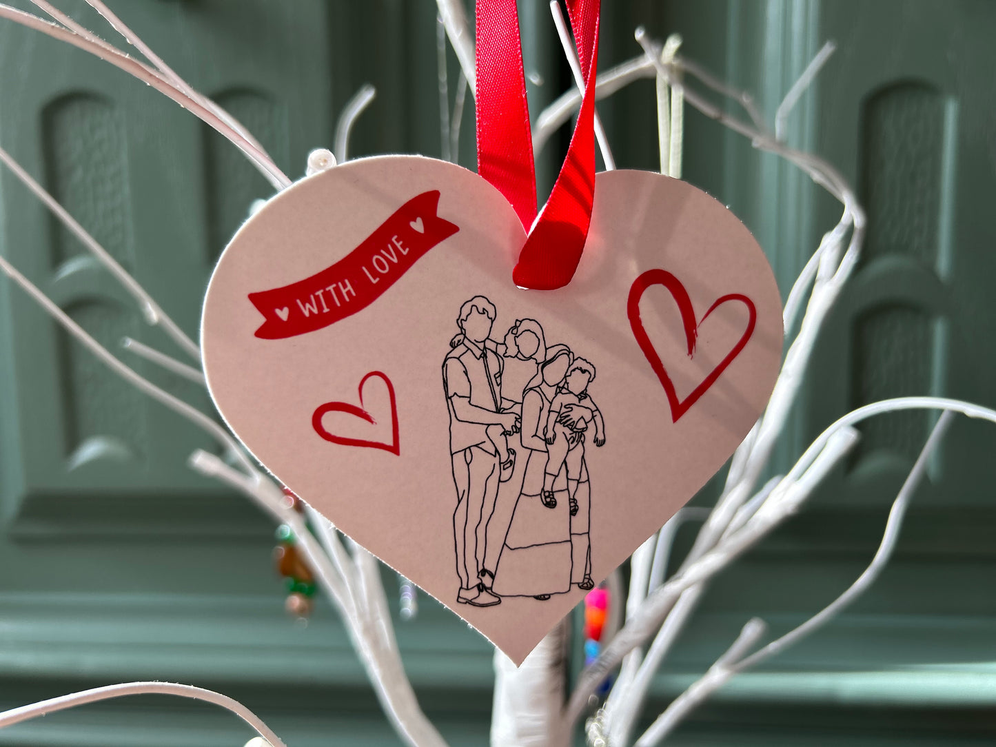 Christmas Ornament: Family Line-Art Portrait (Heart Shape)