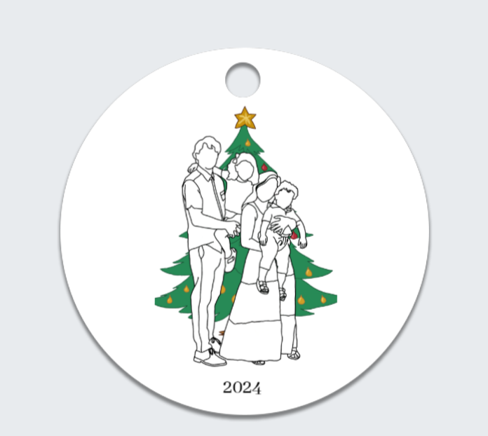 Christmas Ornament: Family Line-Art Portrait